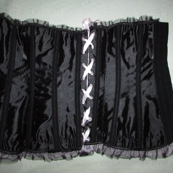 Black Pink Ruffled Corset Panty Set - Med - NEW - Picture 6 of 14